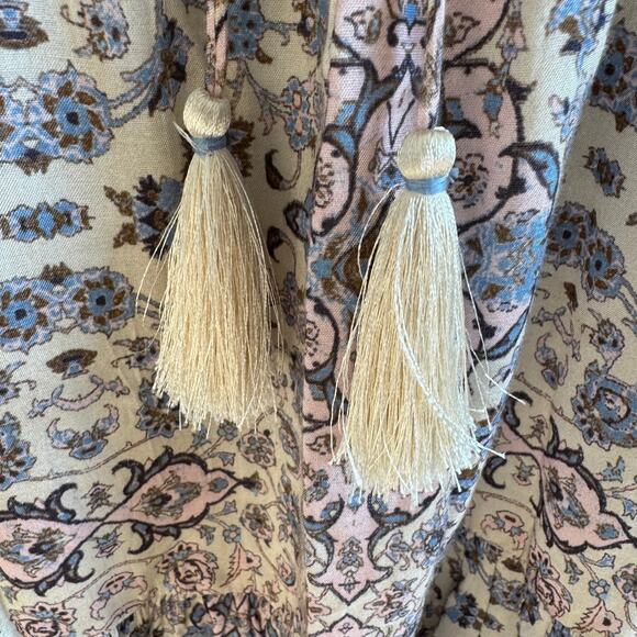 Roller Rabbit Floral Print Boho V-Neck Long Sleeve Tassel Mini Dress Small - Picture 6 of 11